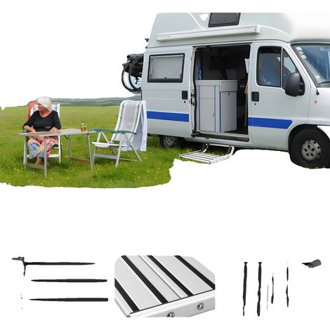 Escenario para caravana, diseño plegable, capacidad de carga de 150 kg, color blanco. (1/5)