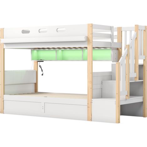 Letto a castello per bambini 90 x 200 cm in pino bianco con contenitore e LED HOMVRA (1/5)