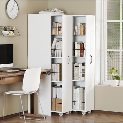 Bibliothèque extensible à roulettes 51,5x41x158 cm, 4 niveaux, MDF blanc (1/5)