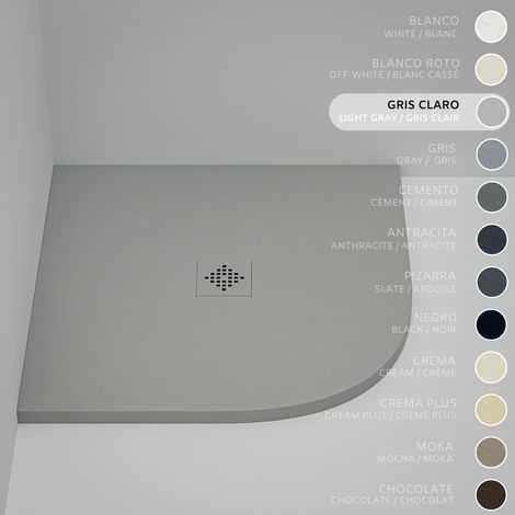 Plato de ducha Semicircular SOULHOME Resina y Carga Mineral Antideslizante 80x80 cm Gris Claro - Rejilla Same (1/5)