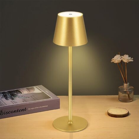 Gold cordless desk lamp 10 x 10 x 38 cm, 1 LED, rechargeable, touch, ideal for the dining room, bedroom or bar. (1/5)