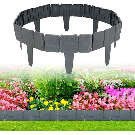 10 Pcs Bordures de Pelouse Gris 2,5 m Aspect Pierre Emboîtable Villa Cour Extérieure Décoration Palissade Jardin (1/5)