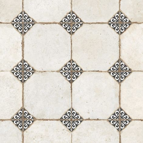Carrelage Vintage Blanc et Noir Cabochon 45,2x45,2x0,95 cm Sorelia - Sol et mur intérieur (vendu par carton de 1,02 m²) - RO'MA CARRELAGE