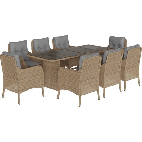9-tlg. Garten-Essgruppe mit Kissen Beige Poly Rattan vidaXL (1/5)