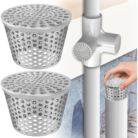 Paquete de 2 protectores para canalones，de acero inoxidable 304，para bajantes de agua de lluvia，rejillas de drenaje para jardín (1/4)
