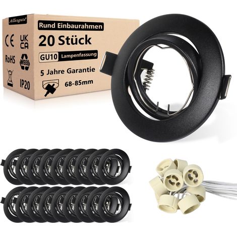 30er Led encastrables 230V GU10 Set Cadre d'encastrement Rond 68mm Spots 360° Orientable Luminaires encastrés Matt Noir Spots de plafond Cadre incl. douille GU10 pour LED ou halogène (1/5)