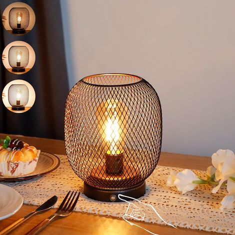 Lampe de chevet en métal - Lanterne LED à piles avec ampoule - l'éclairage d'accentuation sans fil pour mariages, événements sur la terrasse, pour l'intérieur et l'extérieur (1/5)