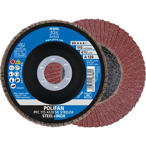 PFERD TOOLS POLIFAN Fächerscheibe PFC 115x22,23 mm konisch A120 Uni.-Linie PSF STEELOX Stahl/Edelstahl 10 Stk