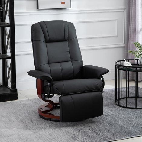 Sillón relax reclinable 145° con reposapiés, polipiel negra, base de madera DESVIAE (1/5)