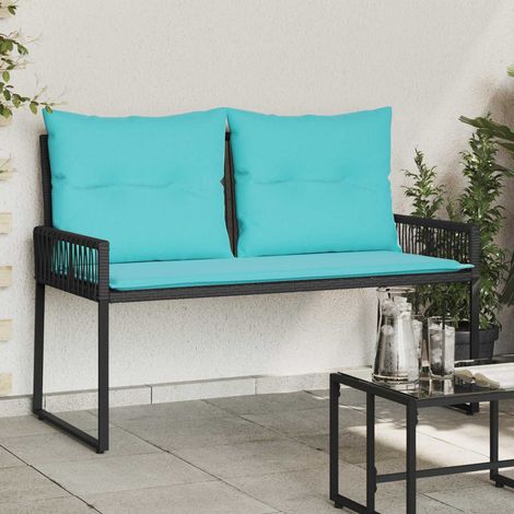 vidaXL Banc extérieur avec coussin 4 pcs Noir et turquoise polyrotin (1/5)