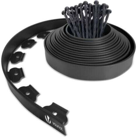 Bordure de jardin flexible 10 cm x 10 mètres avec 30 piquets d'ancrage - noire