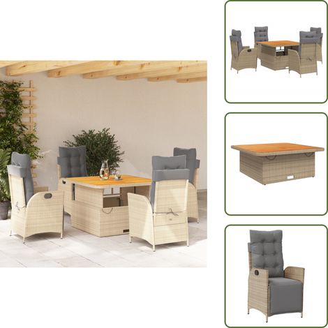 Chaise de jardin inclinable - vidaXL Ensemble à manger de jardin avec coussins 5pcs Beige poly rotin - Table de jardin relevable (1/5)