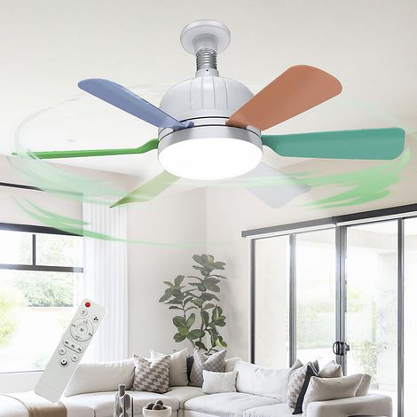 Mini ventilateur de plafond de 46 cm avec télécommande, E27, 3 vitesses de vent, 3000K-6500K, minuterie, 30W, coloré (sans base) (1/5)