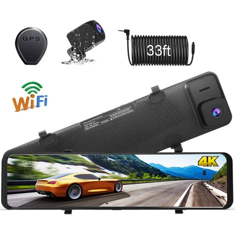 12-Zoll-Rückspiegel mit 4K+1080P-Auflösung, zwei Front- und Rückfahrkameras, WLAN, Touchscreen, GPS, Kollisionserkennung (1/5)