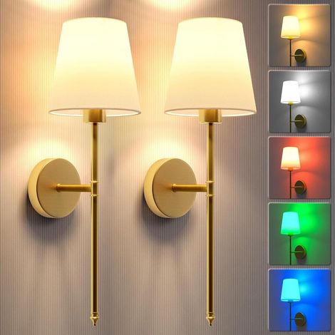 Lot de 2 appliques murales rechargeables avec télécommande, intensité variable, 3 températures de couleur réglables, modes d'éclairage RVB, doré (1/5)