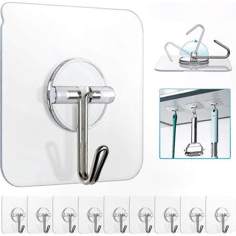 10 transparente Klebehaken, wiederverwendbare, hochfeste Wandhaken, maximale Traglast 6 kg, wasser- und ölbeständig, für die Aufbewahrung in Küche und Bad (1/5)