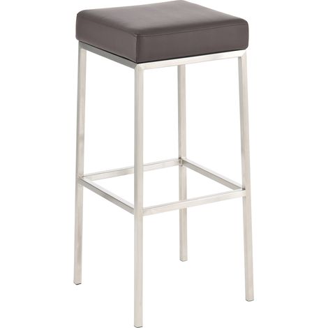 Sgabello da bar imbottito con rivestimento sintetico marrone e poggiapiedi in acciaio inox, altezza seduta 85 cm 100000428