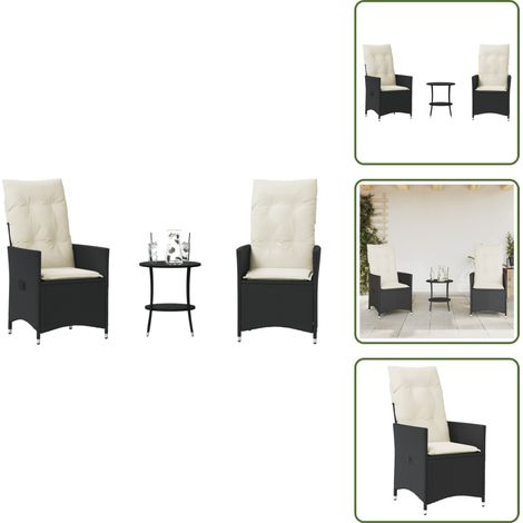 The Living Store 3-tlg. Bistro-Set mit Kissen Schwarz Poly Rattan - Gartensets - Bistroset - Gartenmöbel - Lounge Sessel - Relaxsessel