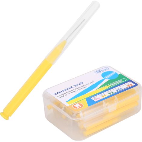 60pcs Boîte Brosse Interdentaire Orthodontique Jaune - Outil de Nettoyage Dentaire Cure-dents Propre Dents (1/5)
