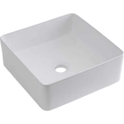 Milano Rivington White Ceramic Square Countertop Bathroom Basin Sink - 370mm x 370mm (1/5)