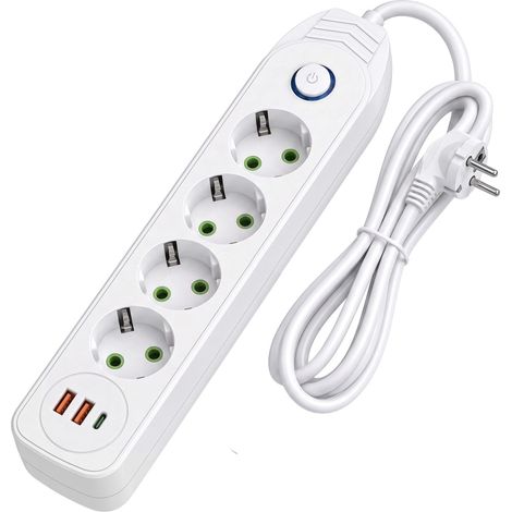 Toolight Power Strip Extension Cord 4 Outlets + 2x Usb-a + Usb-c Jnh025-4b White (1/5)