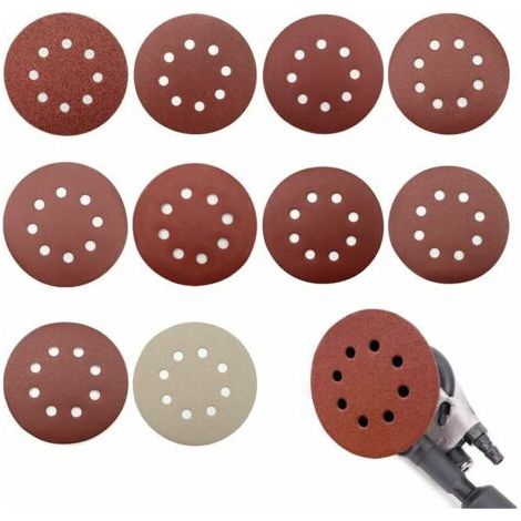 100 sanding discs, 125 mm sanding discs, grit sizes 80/180/240/400/800/1000/1200/1500/2000/3000, for random orbital sanders, ideal for sanding, polishing and rust removal (8 holes)