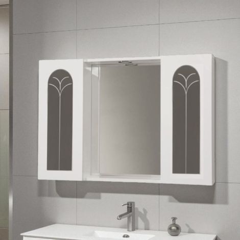 Specchiera bagno 91 cm Bianco Lucido a 2 ante palme con luce LED (1/2)