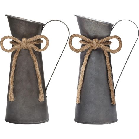 Vintage-Metallvasen (2er-Set) – 8,5 cm B x 20 cm H – Vintage-Milchkanne aus verzinktem Stahl im Shabby-Chic-Stil – Für die Inneneinrichtung, z. B. für Hochzeiten (1/5)