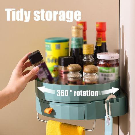 Étagère rotative pour épices avec tiroir, support mural rangement cuisine, organisateur d'étagères salle de bain et cuisine.