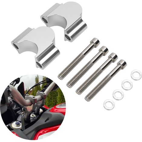 Rehausseur de guidon en aluminium de 28 mm, fixation par collier, adaptateur de hauteur de 28 mm pour moto et quad (argent) (1/5)