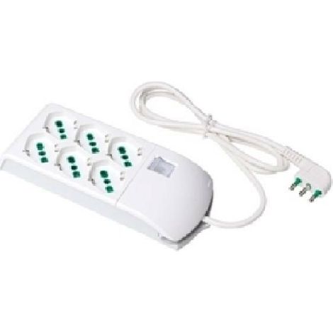 Multiprise 6 Prises Bipass+Schuko Avec Interrupteur Thermique 2 Pôles+T16A Fido - blanc 410300 (1/2)