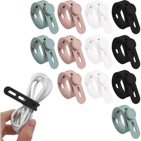 Lot de 12 attaches de câble réutilisables en silicone, lavables, avec boucles de verrouillage, adaptées à la maison, au bureau et aux voyages (1/5)