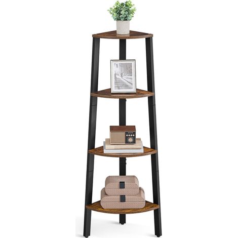 Libreria angolare retrò 34 x 34 x 125 cm mobile contenitore angolare a 4 ripiani per casa soggiorno camera da letto balcone marrone 120005630
