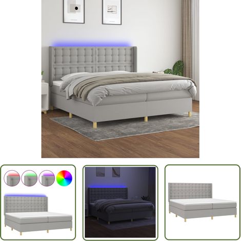 The Living Store Sommier à lattes de lit matelas LED Gris clair 200x200 cm Tissu - Sommier Tapissier - Lit Plateforme - Lit Avec Rangement - Lit Design - Lit Moderne (1/5)