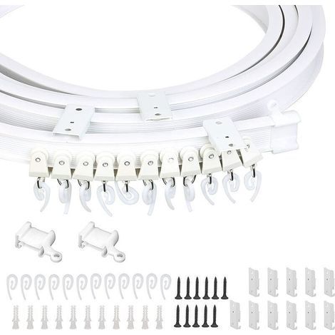 Kit Rail Rideau Plafond(91pcs) inclut 3m Rail Rideau Flexible 11 Supports de Montage 26 Planeurs 26 Cilps de Rideau et 4 Embouts Système Rail Rideaux pour Salon avec Vis et Tournevis - (1/5)