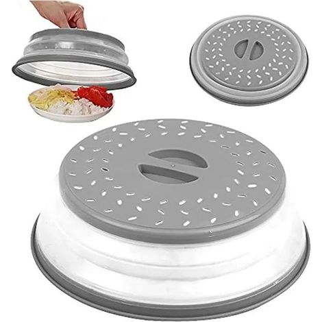 Cloche Micro Onde, Cloche Micro Onde Sans BPA, Micro Onde Cache, Anti Vapeur et Fonction Passoire (Gris) (1/4)