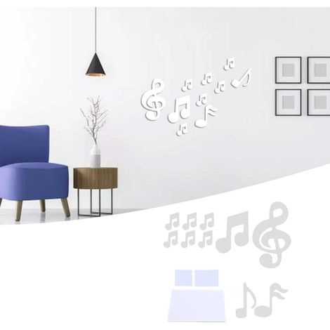 Autocollant mural relief musique DIY, décoration innovante pour chambre et salon, design argenté moderne. (1/5)