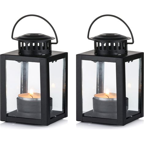 Lot d 2 Pièces Lanternes pour Bougies Lanternes de Jardin, Suspendues Petites Lanternes pour Bougie Chauffe-Plat, Bougeoirs Bougie Noire pour Les Événement de Plein Air en Intérieur