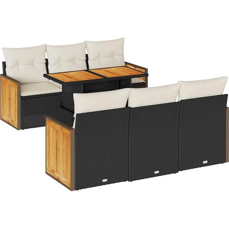 Maison Exclusive - Set Divani da Giardino con Cuscini 7pz Nero Polyrattan Acacia (1/5)