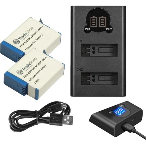 Set-Angebot: 2-fach Ladegerät USB-C + 2x Li-Ion Akku (3,85V / 1900mAh) für GoPro Hero 12 Black AHDBT-901+ SPBL1B CHDFB-111 CHDHX-101 CHDHX-901 (1/3)
