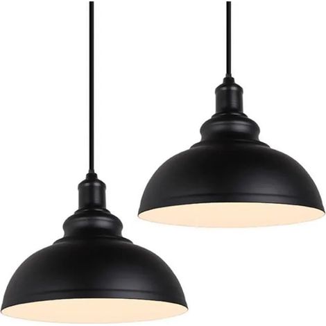 U-Do 2pcs Suspension Lustre 29cm E27 Industriel Luminaire en Métal Noir éclairage Lampe de Plafond (1/4)