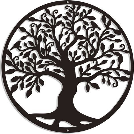 Arbre de vie en métal Décoration murale Silhouette Art pour Cadeau Intérieur Cadeau Extérieur Jardin Maison Décoration (Noir, 46x46cm) (1/5)