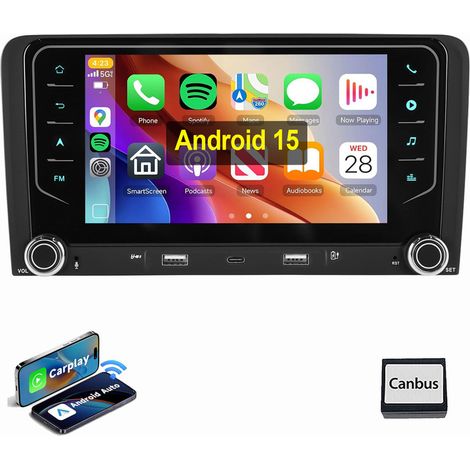 Pour AUDI A3 8P 2003-2012 Android 15 Autoradio Apple Carplay GPS WIFI USB Type-C 2+32G (1/5)