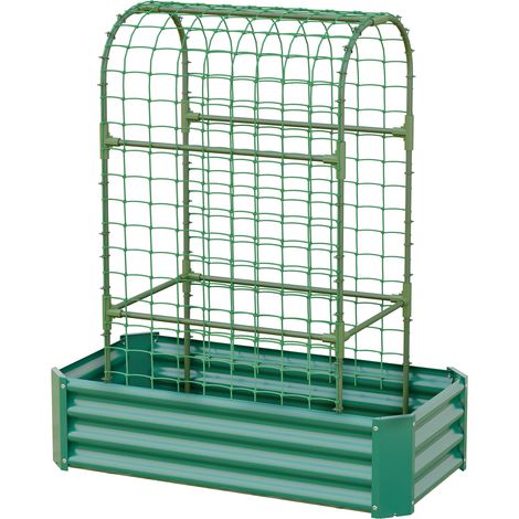 Bancal elevado de jardín con enrejado metálico 120 x 60 x 150 cm verde (1/5)
