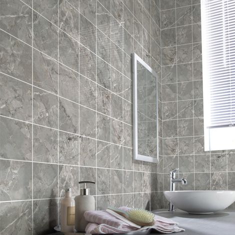 Sticker Mural Carrelage adhésif Cuisine Salle de Bain - 30 STICKERS CARREAUX DE CIMENT MARBRE GRIS DE PORTO - 30stickers10x10cm (1/4)