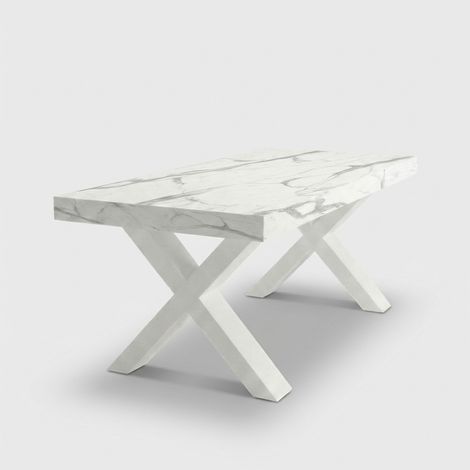 Tavolo allungabile moderno gambe bianco frassino 160/260x90 Firenze - Effetto marmo bianco