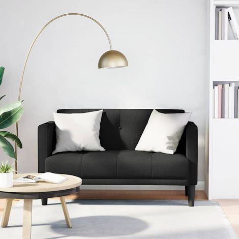 Canapé 2 places noir en tissu, assise 111 cm, mousse et ressorts, 124 x 67 x 74,5 cm - PANGIVO (1/5)