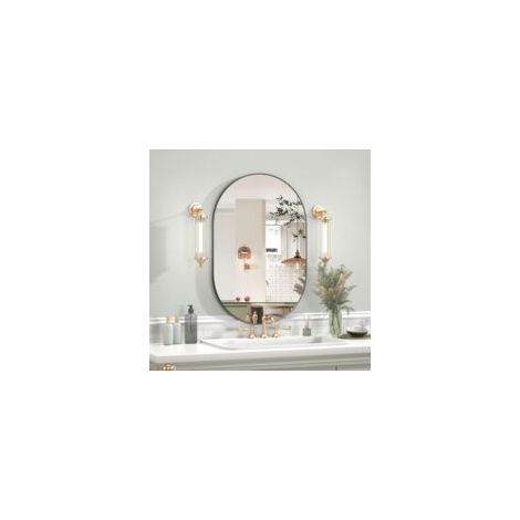Miroir ovale 40 x 60 cm – Cadre en métal noir – Résistant aux chocs – Installation verticale/horizontale – Pour salle de bain, chambre, entrée (1/4)