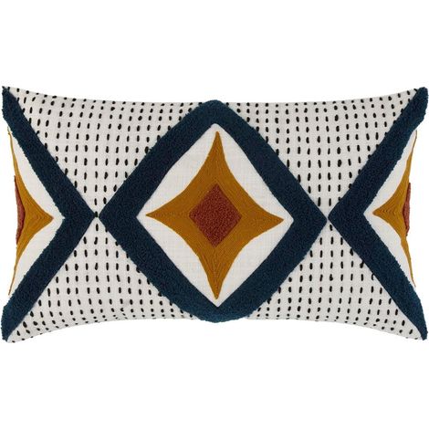 Housse de coussin en Coton rebrodé de point de bouclette et de chainette ZAYI (1/4)