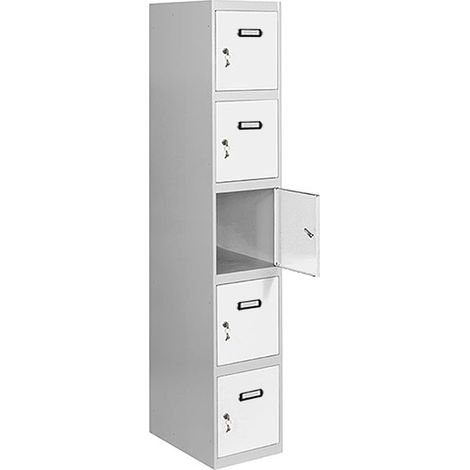 SimonRack Vestiaire Métallique 5 Porte, 1800x400x500 mm, Serrure à Clé et Aérations, Gris/Blanc Simonlocker (1/4)